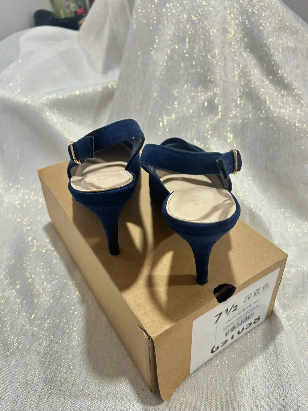 Women's Navy Slingback Pointed-Toe Heels